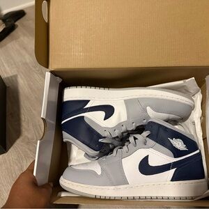 Navy and Gray Air Jordan Retro 1 Sneakers